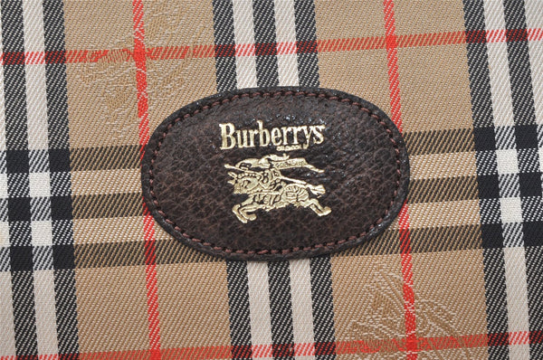 Authentic Burberrys Nova Check Clutch Hand Bag Patter Canvas Leather Beige 2111K