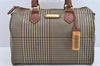 Authentic POLO Ralph Lauren Check PVC Leather 2Way Boston Hand Bag Brown 2112K