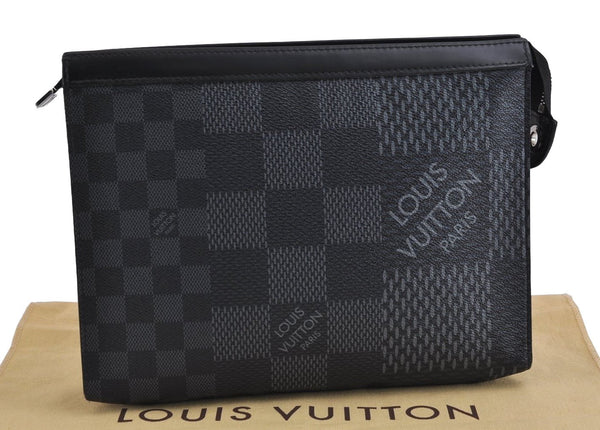 Auth Louis Vuitton Damier Graphite 3D Pochette Voyage MM N60444 Clutch Bag 2115J