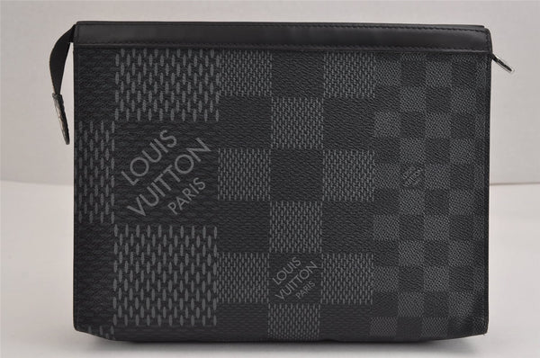 Auth Louis Vuitton Damier Graphite 3D Pochette Voyage MM N60444 Clutch Bag 2115J