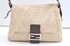 Authentic FENDI Zucca Mamma Baguette Shoulder Bag Canvas Leather Beige 2115K