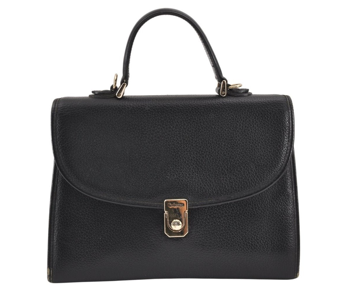 Authentic Burberrys Vintage Leather 2Way Shoulder Hand Bag Purse Black 2117K