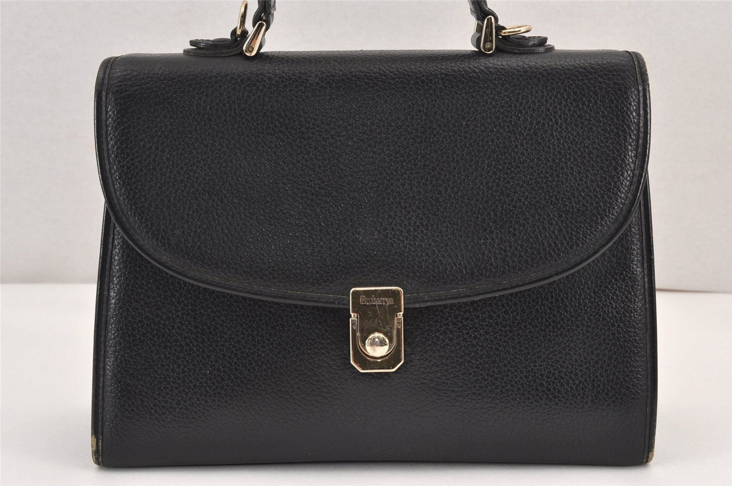 Authentic Burberrys Vintage Leather 2Way Shoulder Hand Bag Purse Black 2117K