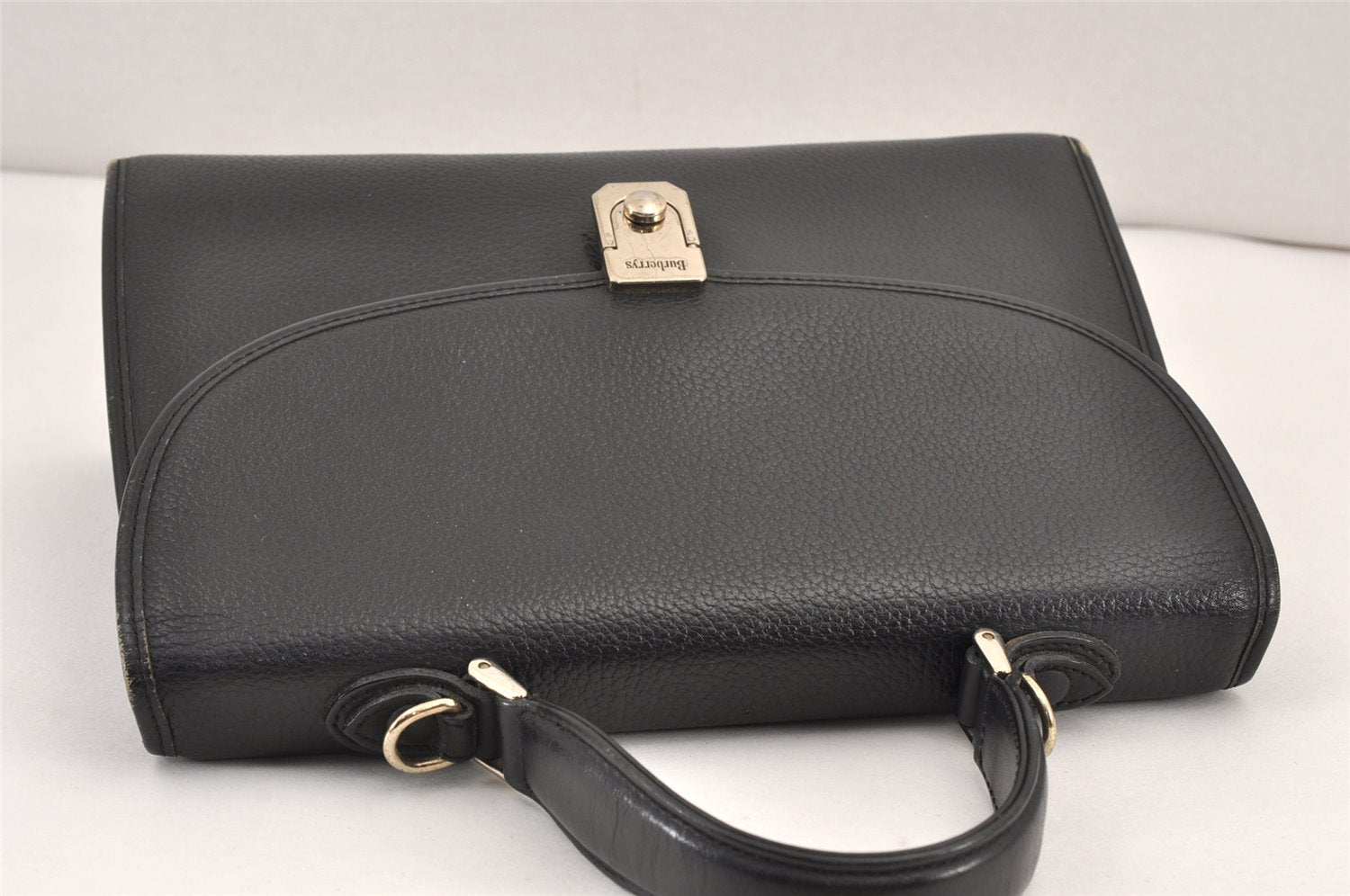 Authentic Burberrys Vintage Leather 2Way Shoulder Hand Bag Purse Black 2117K
