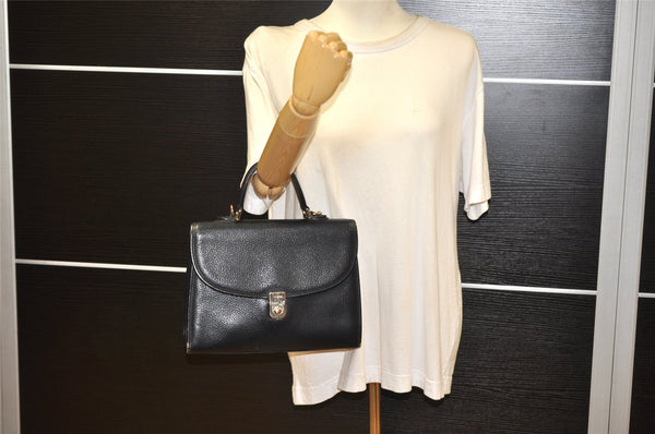 Authentic Burberrys Vintage Leather 2Way Shoulder Hand Bag Purse Black 2117K