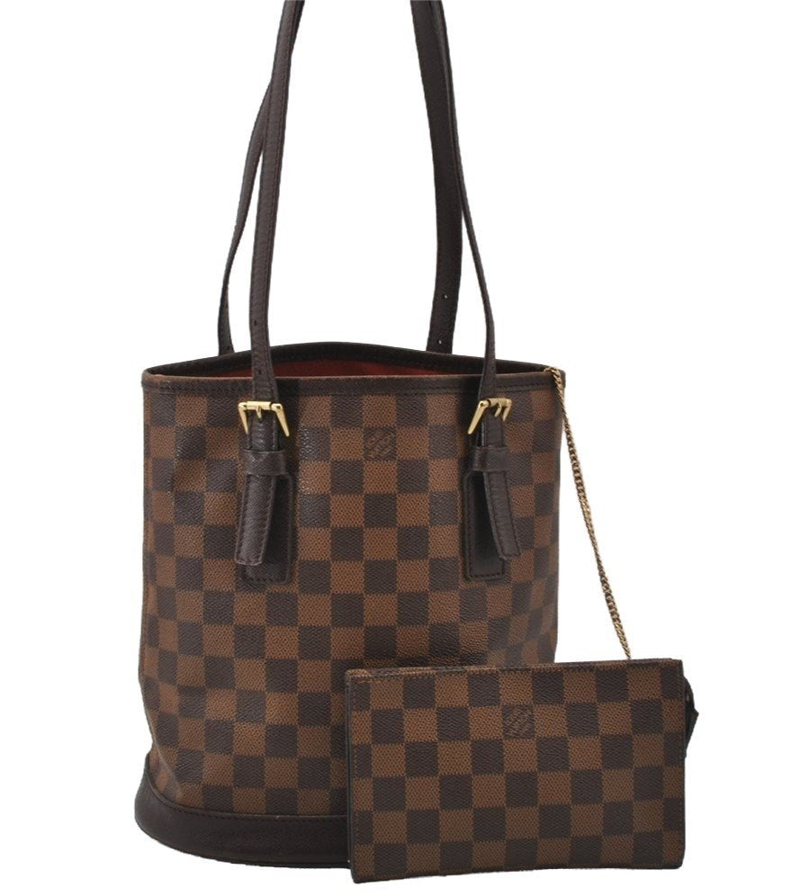 Authentic Louis Vuitton Damier Marais Bucket Shoulder Tote Bag N42240 LV 2118J