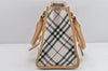 Authentic BURBERRY BLUE LABEL Check Hand Tote Bag Canvas Leather White 2118K