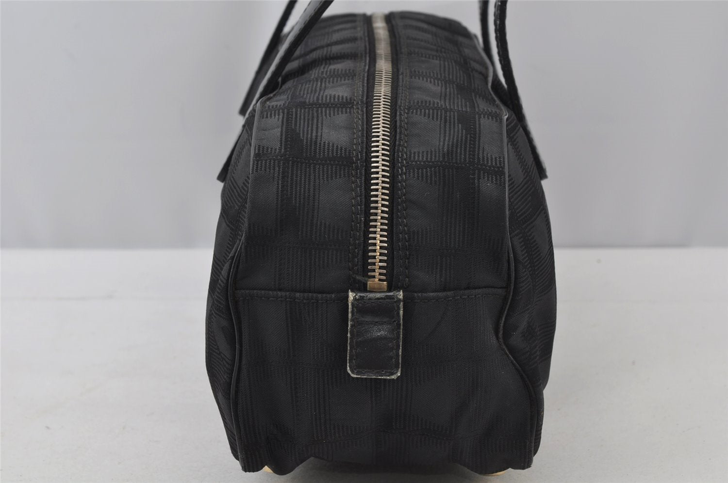 Authentic CHANEL New Travel Line Shoulder Hand Bag Nylon Leather Black 2120J