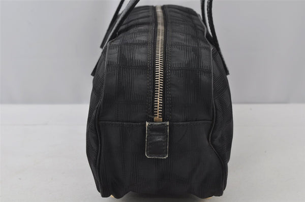 Authentic CHANEL New Travel Line Shoulder Hand Bag Nylon Leather Black 2120J