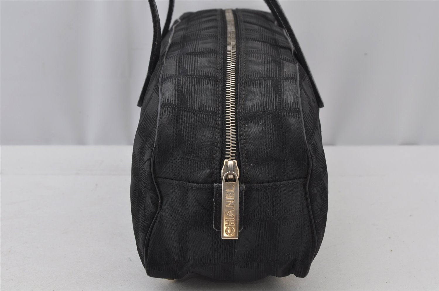 Authentic CHANEL New Travel Line Shoulder Hand Bag Nylon Leather Black 2120J