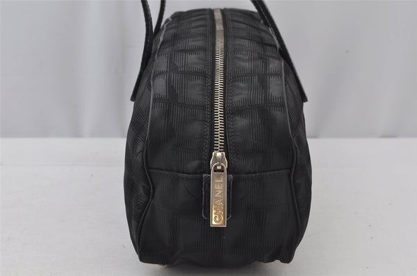 Authentic CHANEL New Travel Line Shoulder Hand Bag Nylon Leather Black 2120J