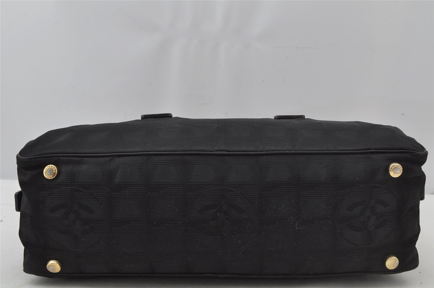 Authentic CHANEL New Travel Line Shoulder Hand Bag Nylon Leather Black 2120J