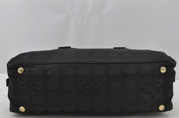 Authentic CHANEL New Travel Line Shoulder Hand Bag Nylon Leather Black 2120J