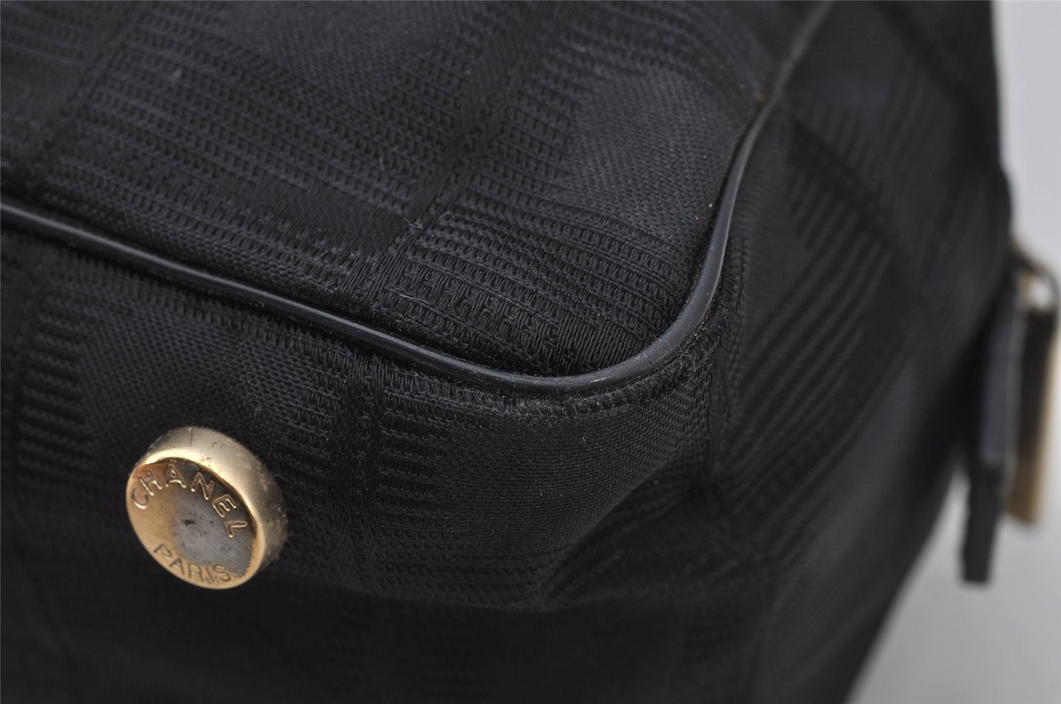 Authentic CHANEL New Travel Line Shoulder Hand Bag Nylon Leather Black 2120J