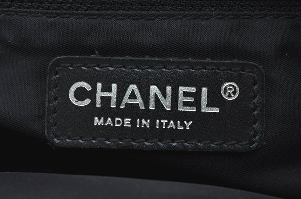 Authentic CHANEL New Travel Line Shoulder Hand Bag Nylon Leather Black 2120J