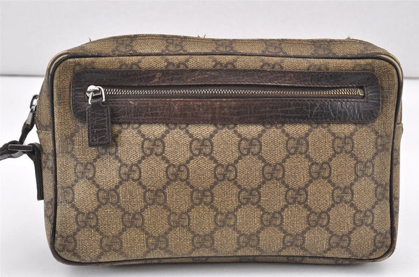 Authentic GUCCI Clutch Hand Bag Purse GG PVC Leather 73956 Brown Junk 2120K