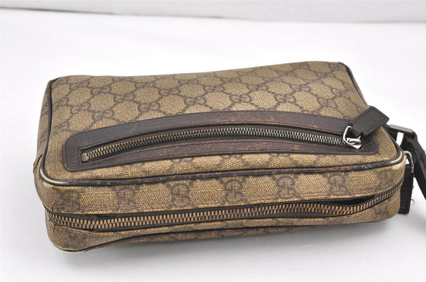 Authentic GUCCI Clutch Hand Bag Purse GG PVC Leather 73956 Brown Junk 2120K