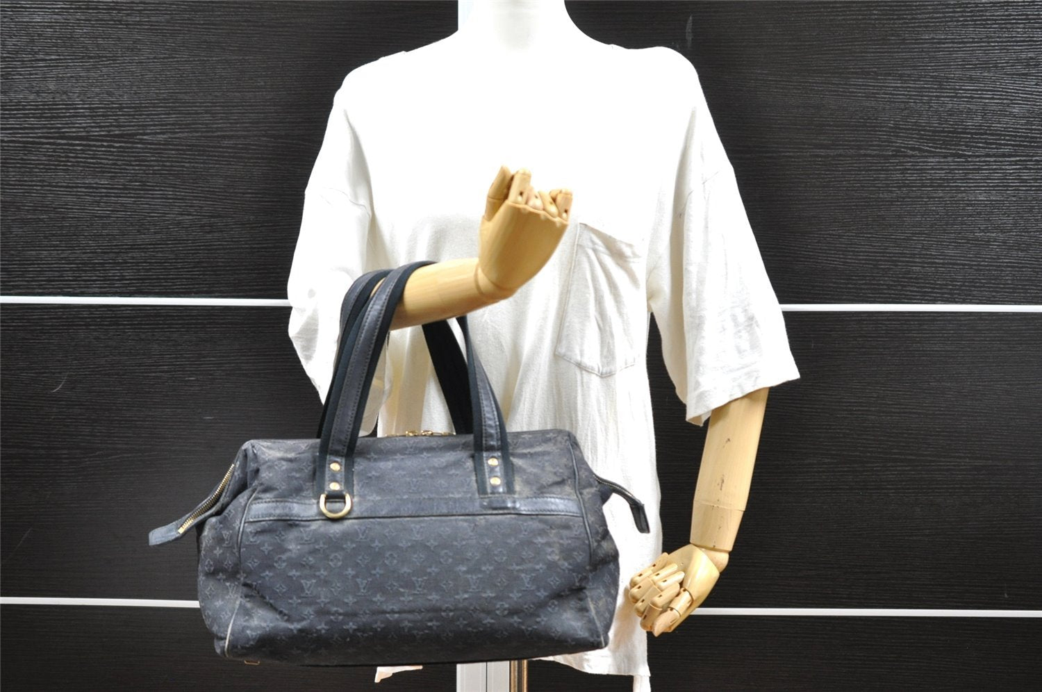 Authentic Louis Vuitton Monogram Mini Josephine GM Hand Bag Navy M92411 LV 2124I