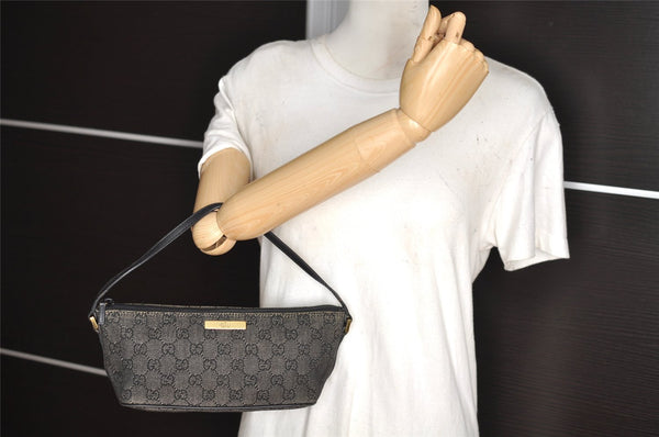 Authentic GUCCI Vintage Hand Bag Pouch Purse GG Canvas Leather 07198 Black 2126I