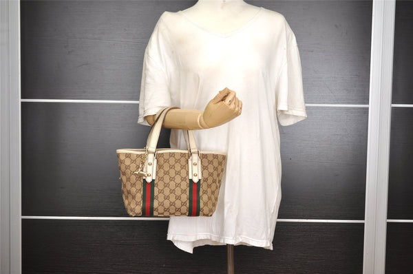 Authentic GUCCI Web Sherry Line Tote Bag GG Canvas Leather 139261 Brown 2130I