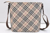 Authentic BURBERRY BLUE LABEL Check Shoulder Cross Bag Nylon Leather Beige 2134K