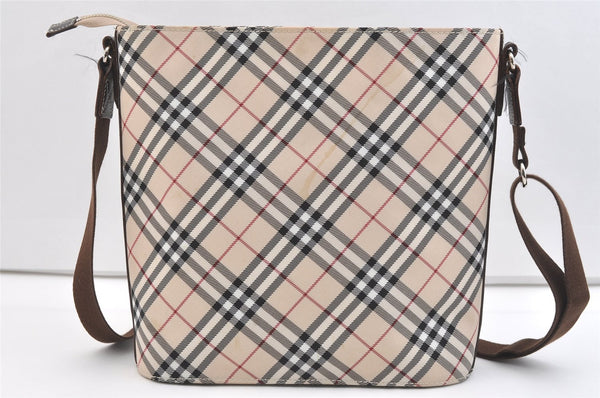 Authentic BURBERRY BLUE LABEL Check Shoulder Cross Bag Nylon Leather Beige 2134K