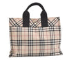 Authentic BURBERRY BLUE LABEL Check Hand Tote Bag Purse Nylon Beige 2137K