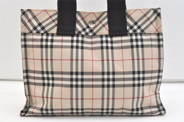 Authentic BURBERRY BLUE LABEL Check Hand Tote Bag Purse Nylon Beige 2137K