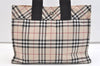 Authentic BURBERRY BLUE LABEL Check Hand Tote Bag Purse Nylon Beige 2137K