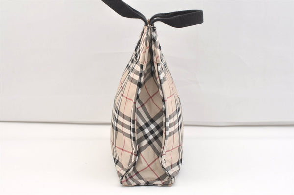 Authentic BURBERRY BLUE LABEL Check Hand Tote Bag Purse Nylon Beige 2137K