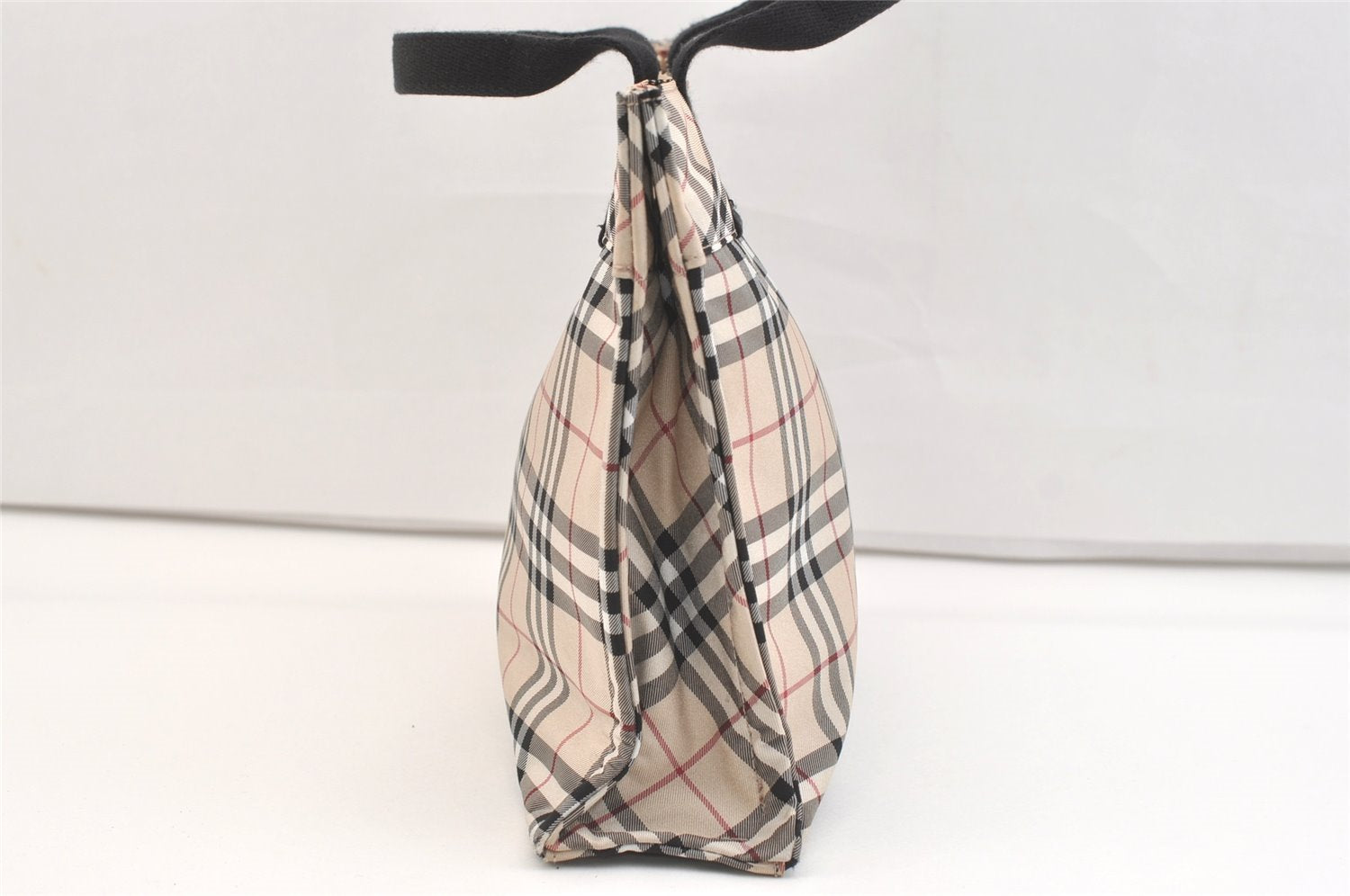 Authentic BURBERRY BLUE LABEL Check Hand Tote Bag Purse Nylon Beige 2137K