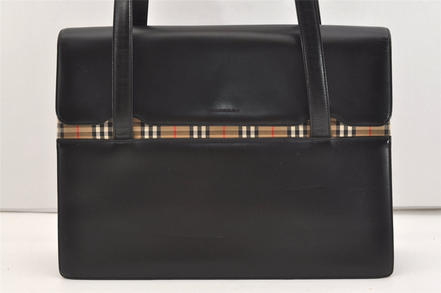 Authentic BURBERRY Vintage Nova Check Shoulder Hand Bag Leather Black 2138J