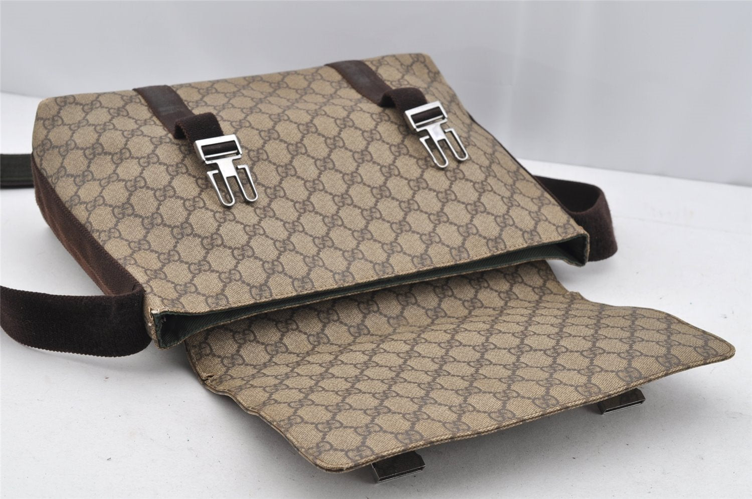 Authentic GUCCI Shoulder Cross Body Bag GG PVC Leather 122373 Brown 2143I