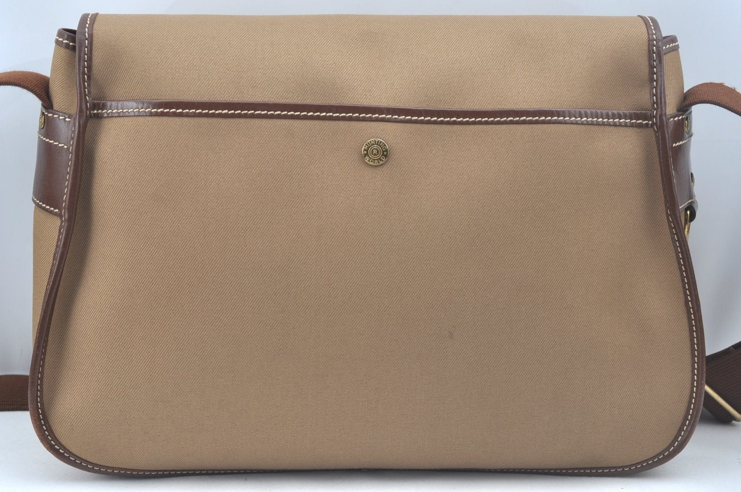 Authentic HUNTING WORLD Logo Shoulder Cross Body Bag Canvas Leather Brown 2143J
