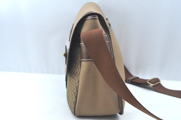 Authentic HUNTING WORLD Logo Shoulder Cross Body Bag Canvas Leather Brown 2143J