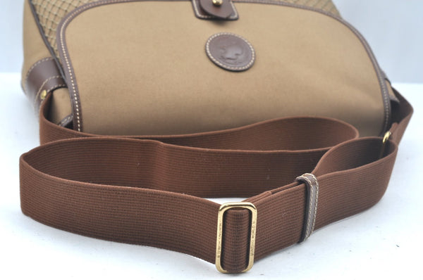 Authentic HUNTING WORLD Logo Shoulder Cross Body Bag Canvas Leather Brown 2143J