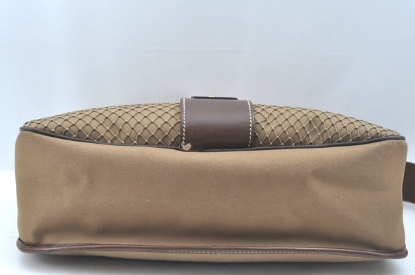 Authentic HUNTING WORLD Logo Shoulder Cross Body Bag Canvas Leather Brown 2143J