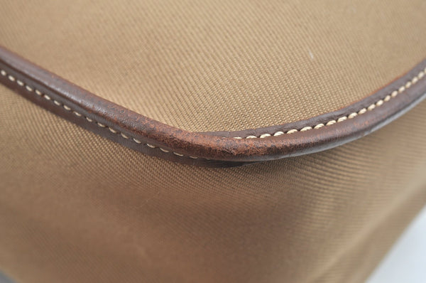 Authentic HUNTING WORLD Logo Shoulder Cross Body Bag Canvas Leather Brown 2143J