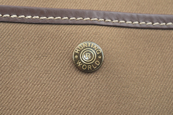 Authentic HUNTING WORLD Logo Shoulder Cross Body Bag Canvas Leather Brown 2143J