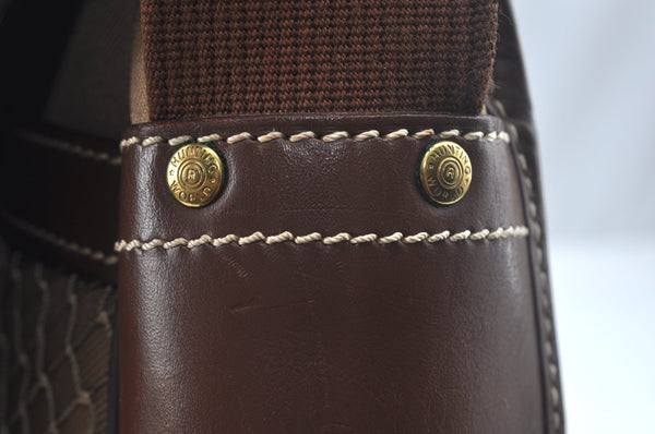 Authentic HUNTING WORLD Logo Shoulder Cross Body Bag Canvas Leather Brown 2143J