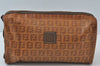 Authentic FENDI Vintage Zucchino Clutch Bag Purse PVC Leather Brown 2144J