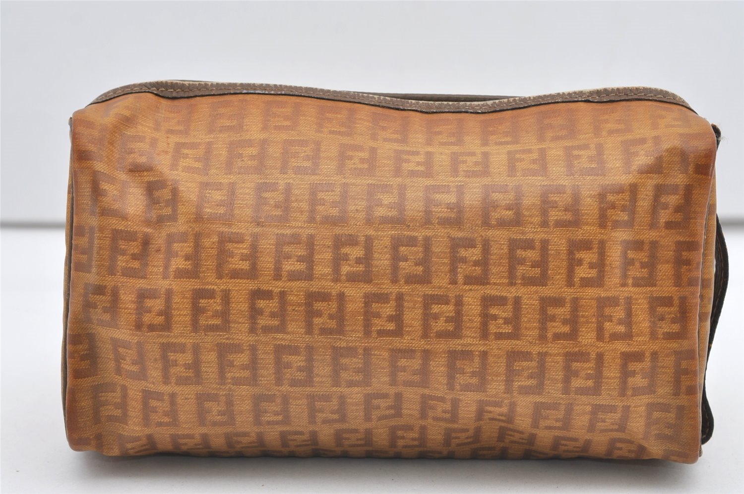 Authentic FENDI Vintage Zucchino Clutch Bag Purse PVC Leather Brown 2144J