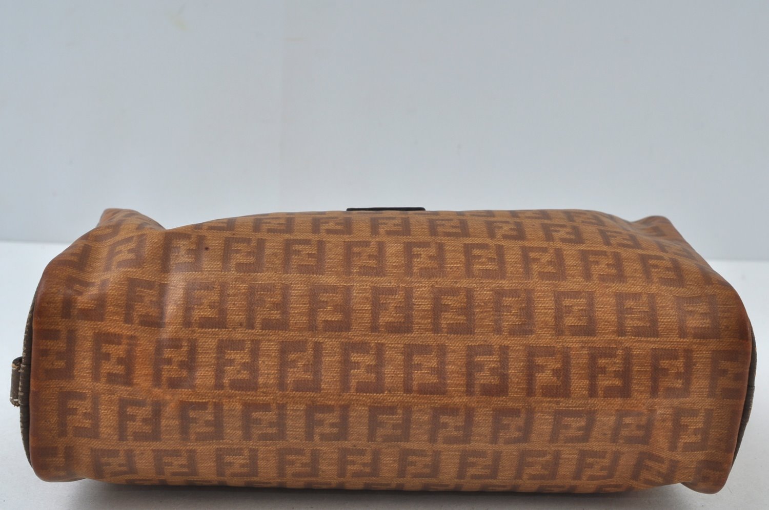 Authentic FENDI Vintage Zucchino Clutch Bag Purse PVC Leather Brown 2144J