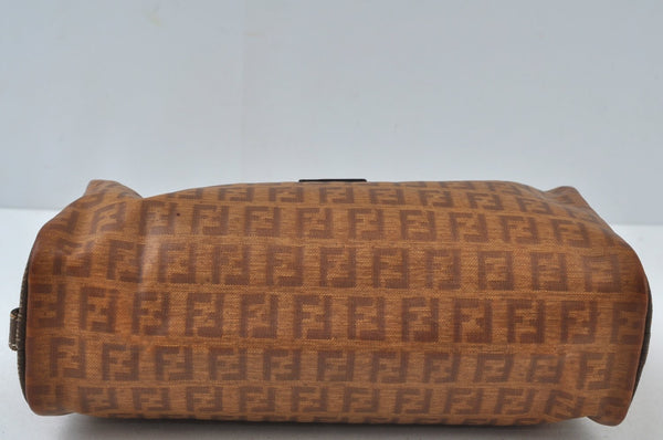 Authentic FENDI Vintage Zucchino Clutch Bag Purse PVC Leather Brown 2144J