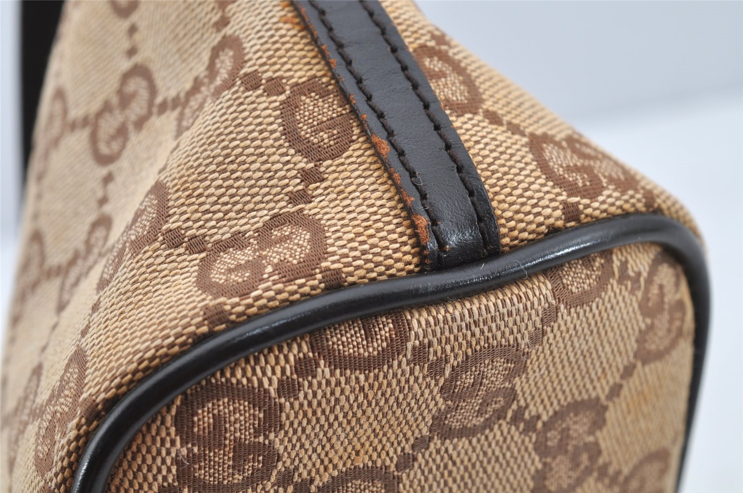 Authentic GUCCI Hand Bag Pouch Purse GG Canvas Leather 0391103 Brown 2146I