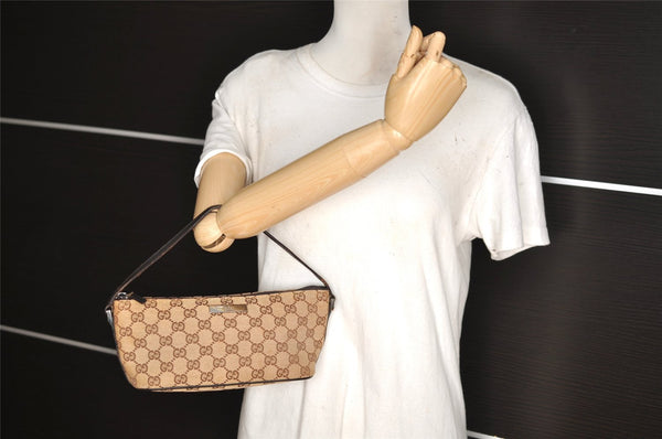 Authentic GUCCI Hand Bag Pouch Purse GG Canvas Leather 0391103 Brown 2146I