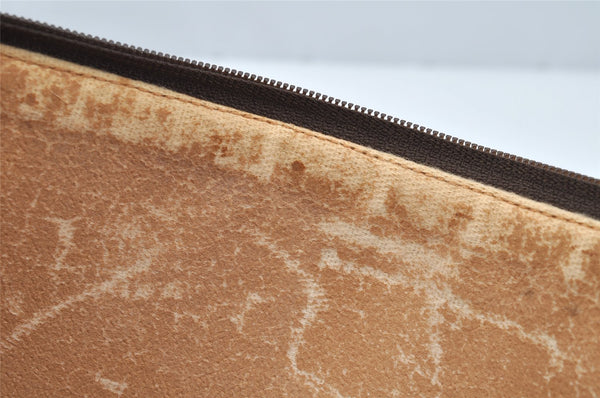 Authentic GUCCI Vintage Clutch Hand Bag Purse GG PVC Leather Brown 2149I