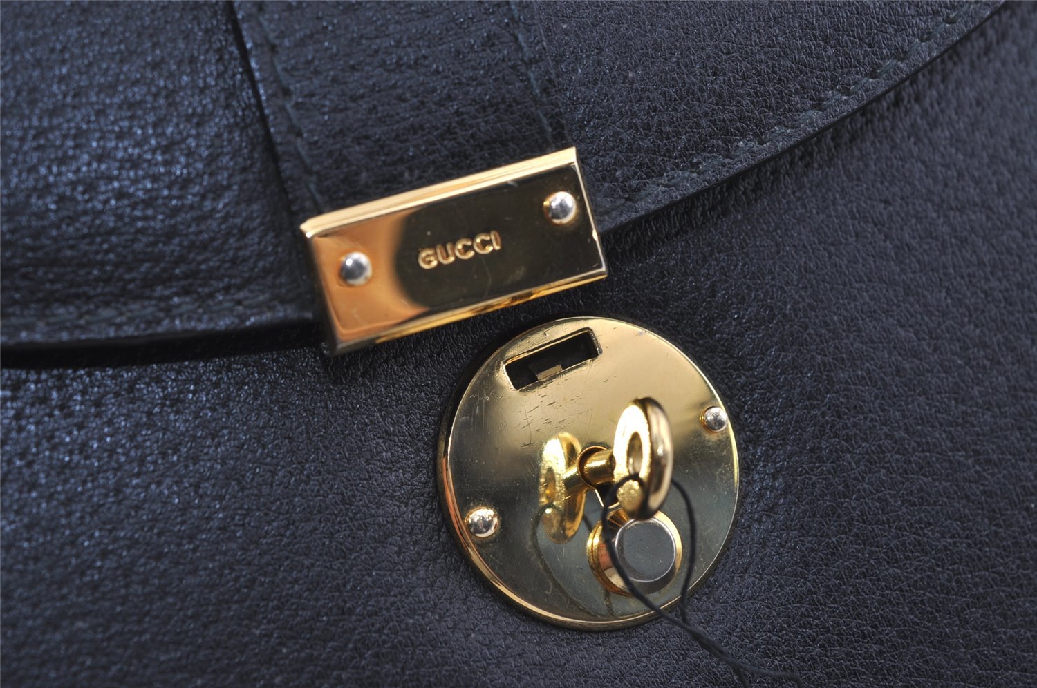 Authentic GUCCI Vintage Clutch Hand Bag Purse Leather Black 2155I