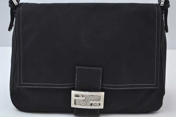 Authentic FENDI Mamma Baguette Shoulder Hand Bag Purse Canvas Navy Blue 2159I