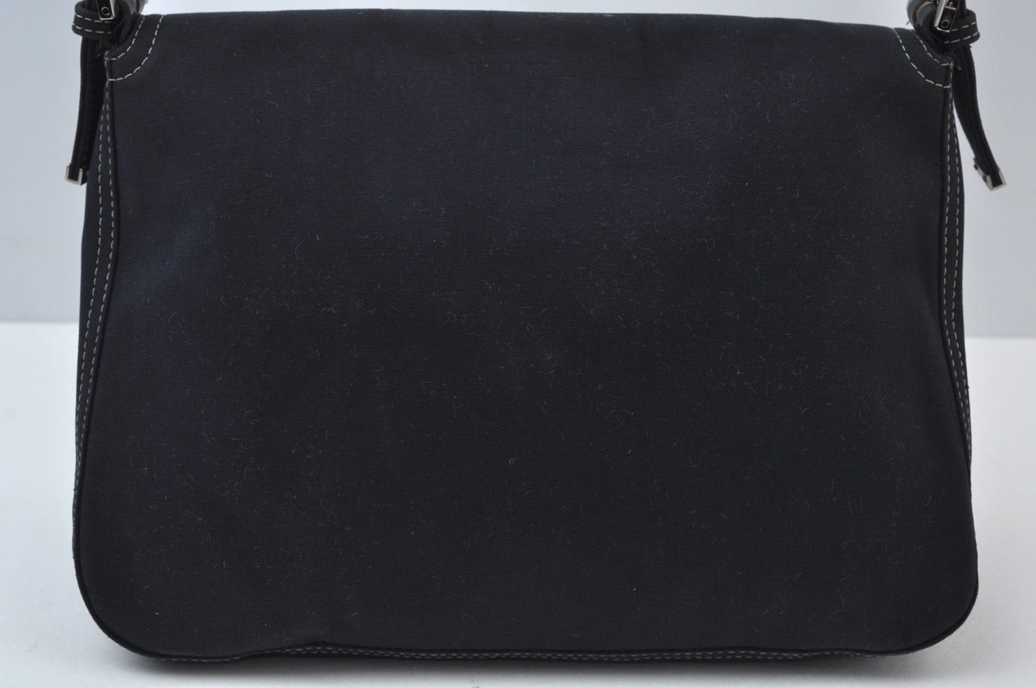 Authentic FENDI Mamma Baguette Shoulder Hand Bag Purse Canvas Navy Blue 2159I